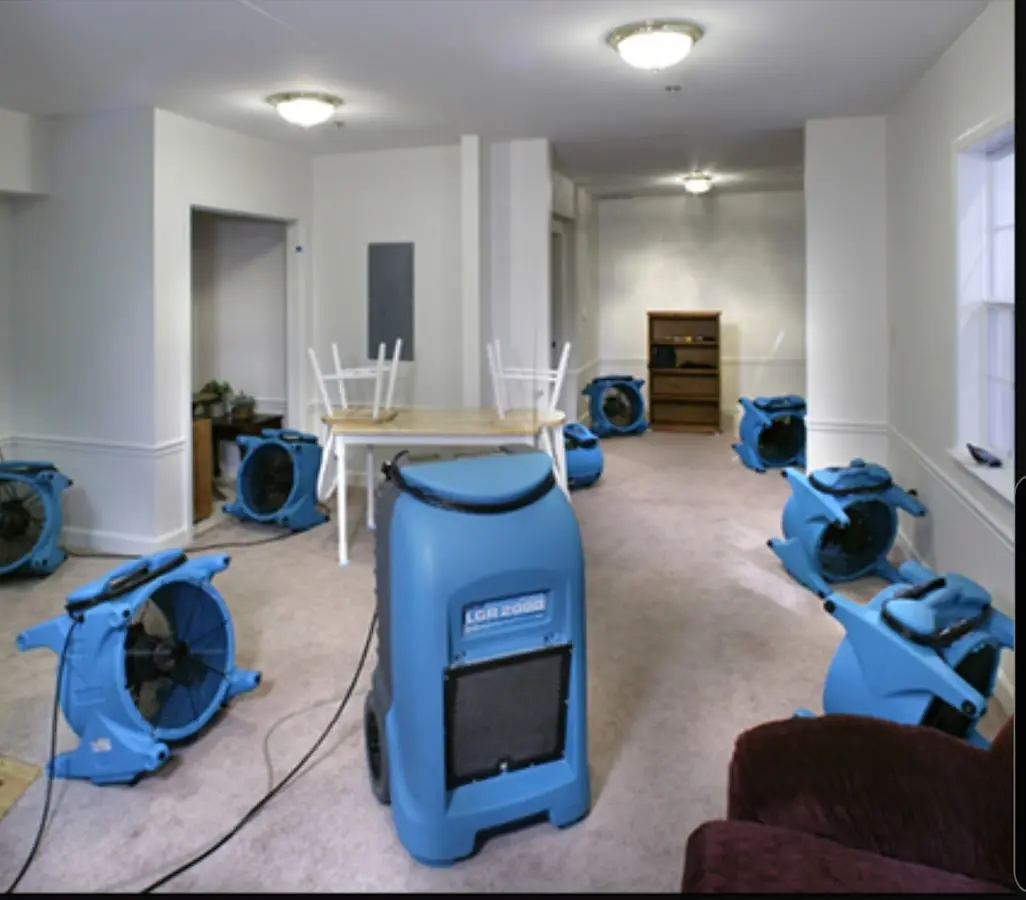Air movers and dehumidifier setup for Water Damage Restoration in Farmington Hills